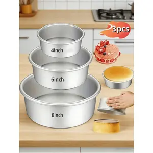 3-piece 4/6/8-inch aluminum springform cake pan set, removable bottom round cake pan, non-stick and leak-proof, suitable for sponge cake, cheesecake and layer cakes.
