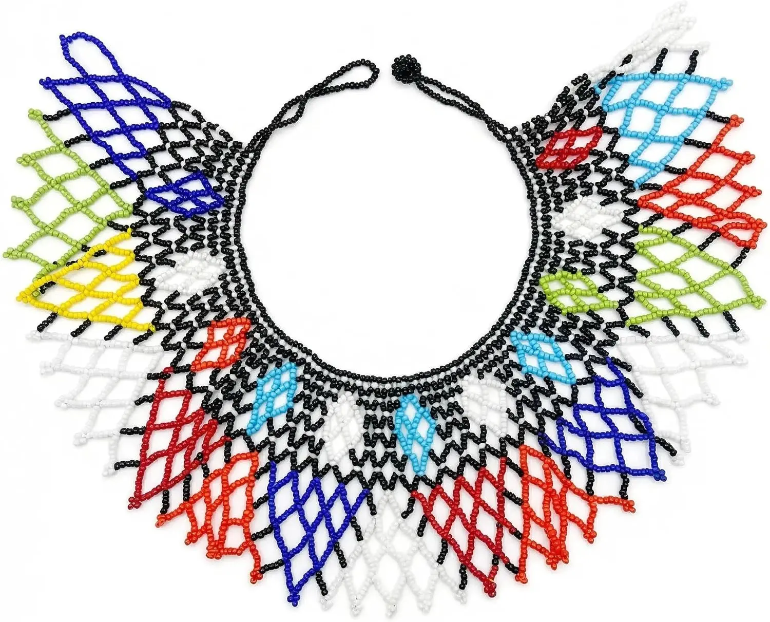 HENGYID Multicolor Beaded Bib Necklace - South African Maasai Style Statement Jewelry for Women - Unique African Choker Necklace Perfect as Sister Gifts
