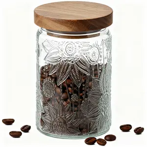 MIUVA Vintage Glass Storage Jar with Airtight Wooden Lid 1000ml Capacity for Coffee Tea Sugar Cookies and More Kitchen Decorative Containers Thanksgiving tableware Value Pack Christmas