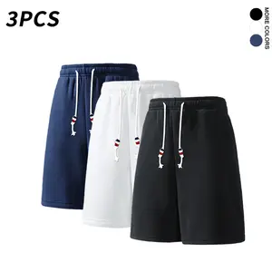 3-Pack Men’s Essential Sweat Shorts, Loose Fit, Solid Colors (Black/White/Navy), Drawstring Waist, Casual Athletic Streetwear Shorts for Summer