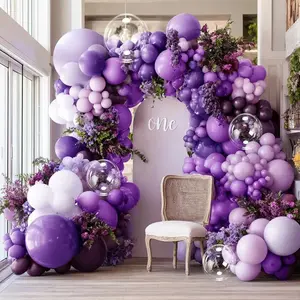 Lavender Balloon Arch Double Stuffed Dark  Lilac Balloon Garland Kit With Clear Balloons for Birthday Wedding Butterfly Bridal  Shower Fairy  Flower Valentine Party Decor