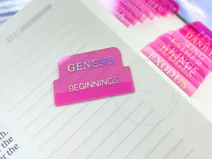 Pink Holographic Transparent Clear Bible Tabs Holo Foil for Books of the Bible English Peel and Stick Christian Book Themes