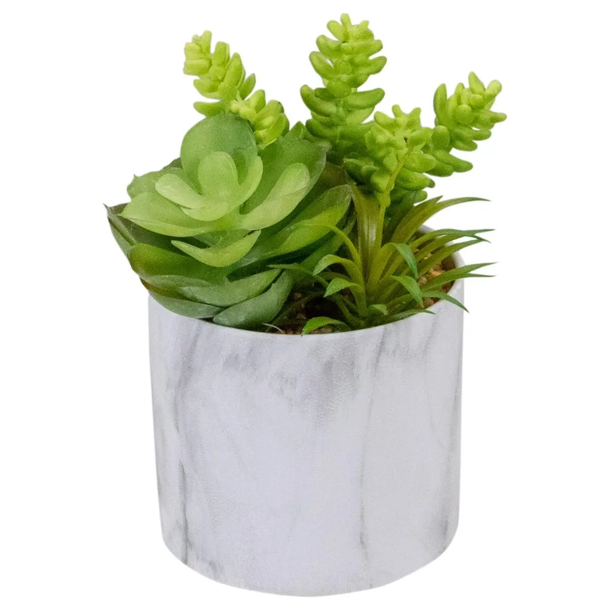 Northlight 6.5 in. Decorative Green Artificial Succulent Arrangement - Plastic Faux Marble Pot, Artificial Faux Greenery, Long-Lasting Indoors Only Home Decor, Garden Decor, Hanging Planters & Baskets Companion