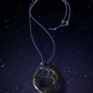 Abstract Space Necklace with Adjustable Leather Cord - Unique Cosmic Design for Stylish Outfits