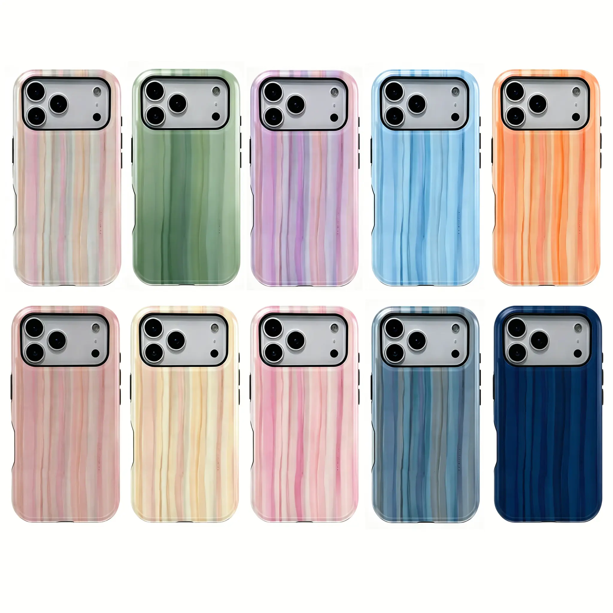 Watercolor Striped Protective Phone Case for iPhone 17 16 15 14 13 12 Pro Max Plus Pro, Samsung S26 S25 Ultra, Durable Shockproof Simple Stylish Design, Summer exclusive phone case, Beach phone case, Summer party phone case, Perfect Gift for Girls.