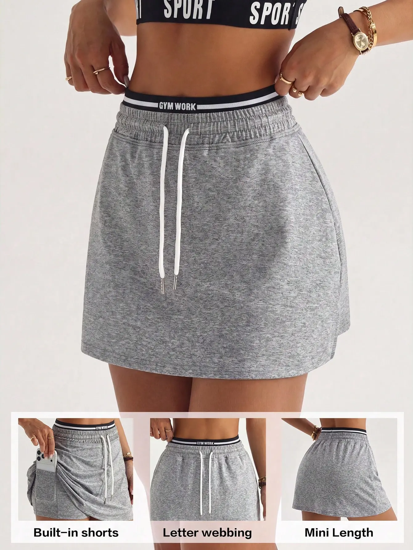 SAI Women's Modest High-Waist Drawstring Pleated Skort with Pockets, Skinny Fit Plain Fabric Active Sports Skirt for Yoga & Gym, Tennis, Golf, Pleated Skirt