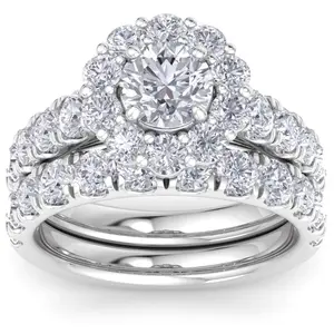 4Ct Diamond Halo Engagement Wedding Ring Set White Yellow or Rose Gold Lab Grown