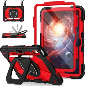 Case for iPad 10th Generation 10.9 Inch (2022), iPad (A16) 11th Generation 11 Inch (2025), Rugged i Pad Case 10th Gen with 360Rotating Stand Screen Protector Pen Holder  Strap, Red