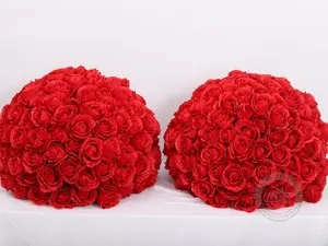 Set of 2 | 23.6″x 17.7″ Artificial Silk Rose Flower Ball【RED】 Decor Decorative Fruit Plants Wedding Floral Ornaments peonies  bouquet