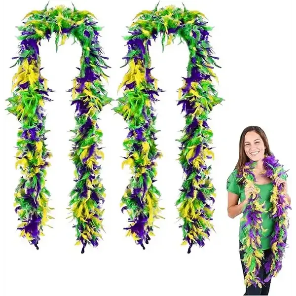 4E's Novelty 2-Pack Mardi Gras Feather Boas – 6 Ft Long Costume Accessories