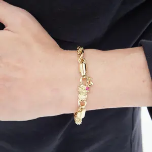 [ICE HUE] 18K Gold Vacuum Plated Copper with 5A+ Sri Lanka Zircon Skull Bracelet Miami Italy Mexico & Micro Inspired for Women & Men Luxury Jewelry,Daily Wear,Casual Fashion,Gift Idea,,Classic,Hip Hop,Simple,Sporty Style