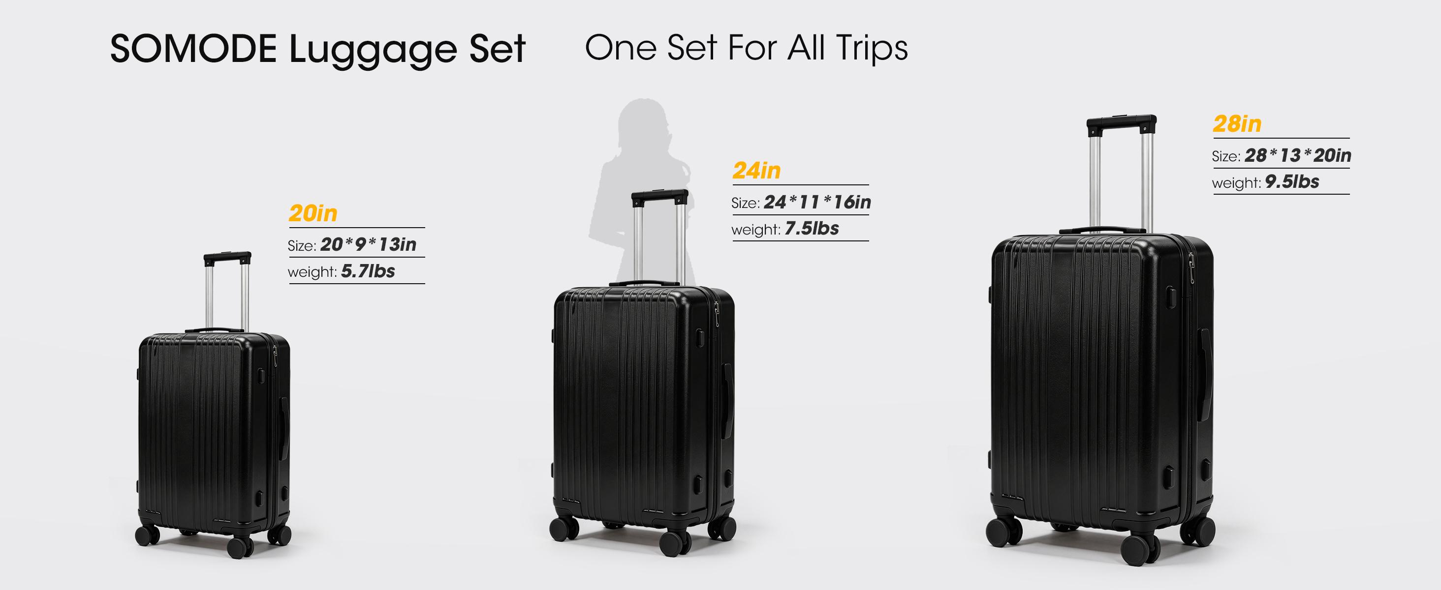 3pcs Fashion Luggage Set Hard Shell Suitcases Lightweight Durable Zipper Closure Spinner Wheels  Multi-Size 20/24/28 inch