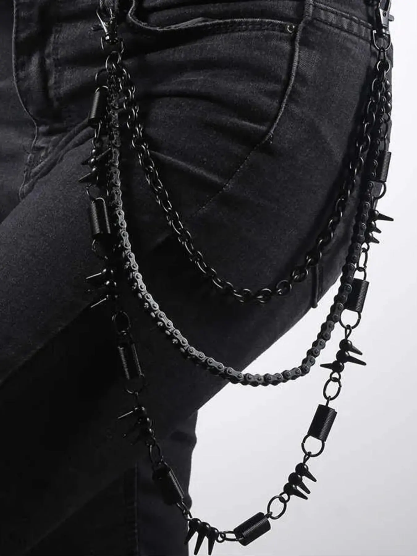 Punk Style Fashion Heavy Metal Black Bicycle Chain, Chain Three Layers Decor, Cool Rock Vintage Style Y2k Men Trouser Chain, Adjustable Waist Chain, Trendy Exquisite Clothes Accessories, Waist Chain Accessory, Chains For Pants