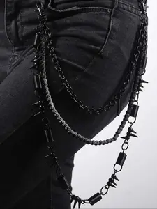 Punk Style Fashion Heavy Metal Black Bicycle Chain, Chain Three Layers Decor, Cool Rock Vintage Style Y2k Men Trouser Chain, Adjustable Waist Chain, Trendy Exquisite Clothes Accessories, Chains For Pants