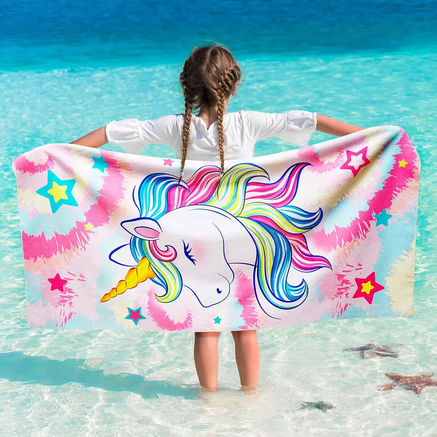 WERNNSAI Unicorn Kids Beach Towel for Girls - 30” x 60” Unicorn Sand Free Swim Towels for Girls Bath Pool Camping Travel Towel Quick Dry Ultra Absorbent Super Soft Beach Blanket Bath Shower Towel