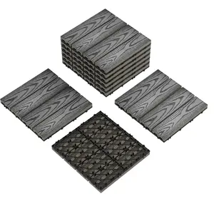 GAOMON 9 PCS Interlocking Deck Tiles,12x12 Inch Waterproof Patio Flooring, Composite Wood for All-Weather Outdoor Use on Poolside, Porch & Garden,Grey