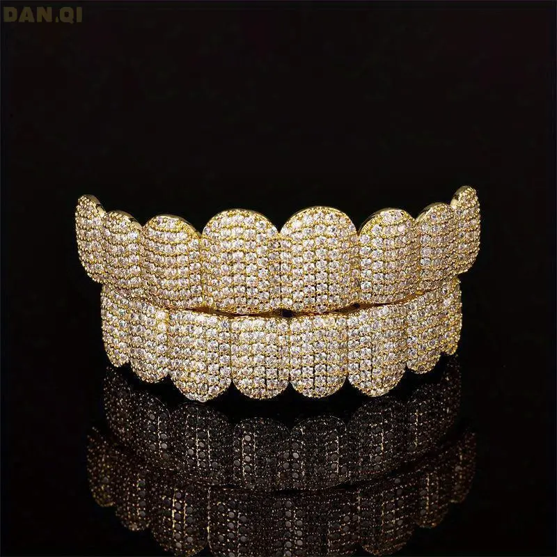 Hip Hop Heart Shape Teeth Grillz, 2-Pack Cubic Silvery Bottom Grillz with a Glittering Finish for Rappers & Cosplayers, Hip Hop Cubic Teeth Grills