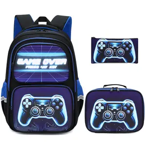 Makukke School Backpack for Boys, 3pcs Gamer Boys Backpack Set for Kids Teens Elementary Middle School Students Ages 6-18