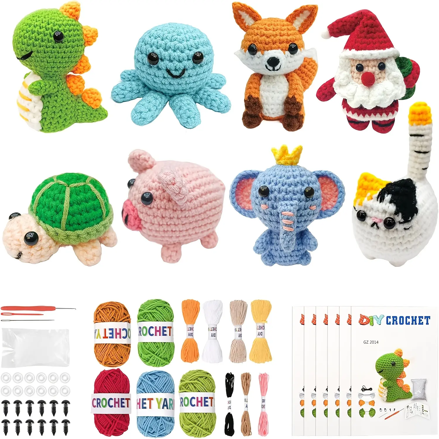8-Piece Beginner Crochet Kit with Complete Tools, Progressive Patterns & Video Tutorials, Ideal Crochet Gifts for Adults