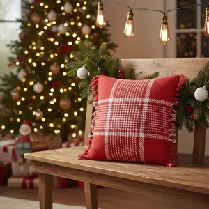 Exton Red Plaid Pillows