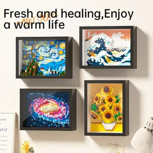Famous Starry Sunflower Building Block Photo Frame, Creative DIY Assembly Toy Set, Handmade DIY Birthday Gift, Perfect for Valentine's Day Halloween Christmas, Building Block Sets