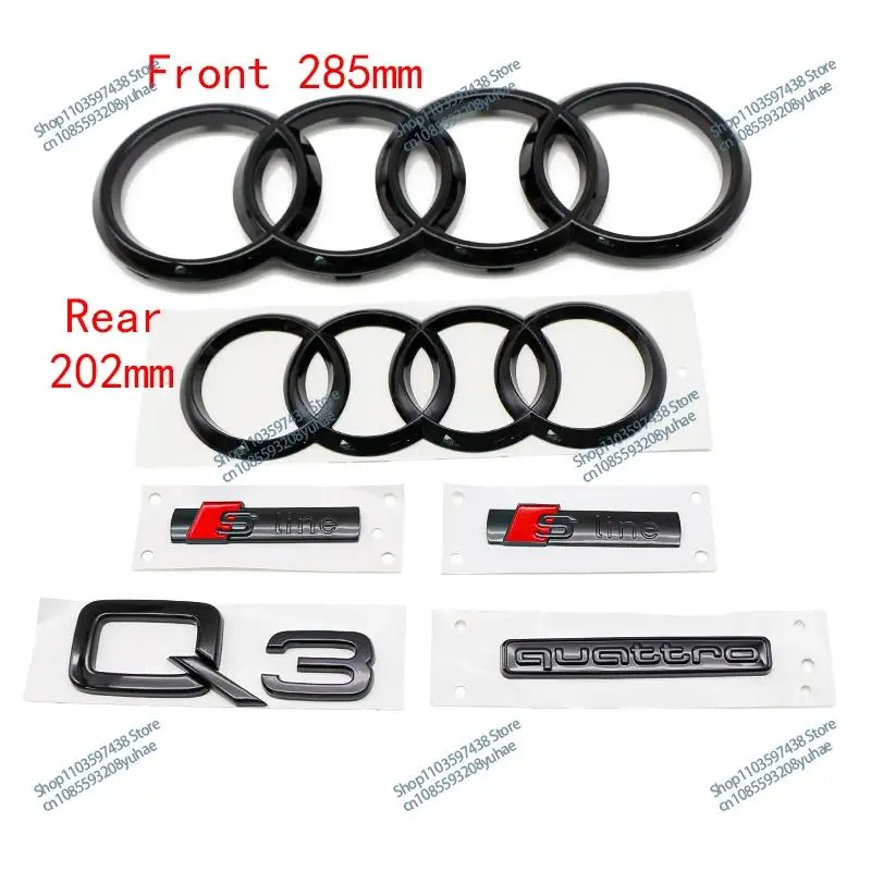 Audi Q3 Front Grille Badge, Metal Four Rings Emblem, Sline Sport Kit, Fits 2013-2021 Models, Universal Quattro Car Exterior Accessories
