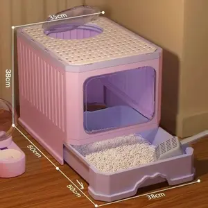 Enhanced Extra Deep Enclosed Cat Litter Box with Foldable Drawer Splash Proof Design for Superior Odor Control and Ultimate Cleanliness 35x38x50cm