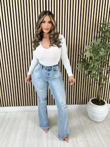 Cynthia Judy Blue High Waist Light Wash Flare W/ Shield Pockets