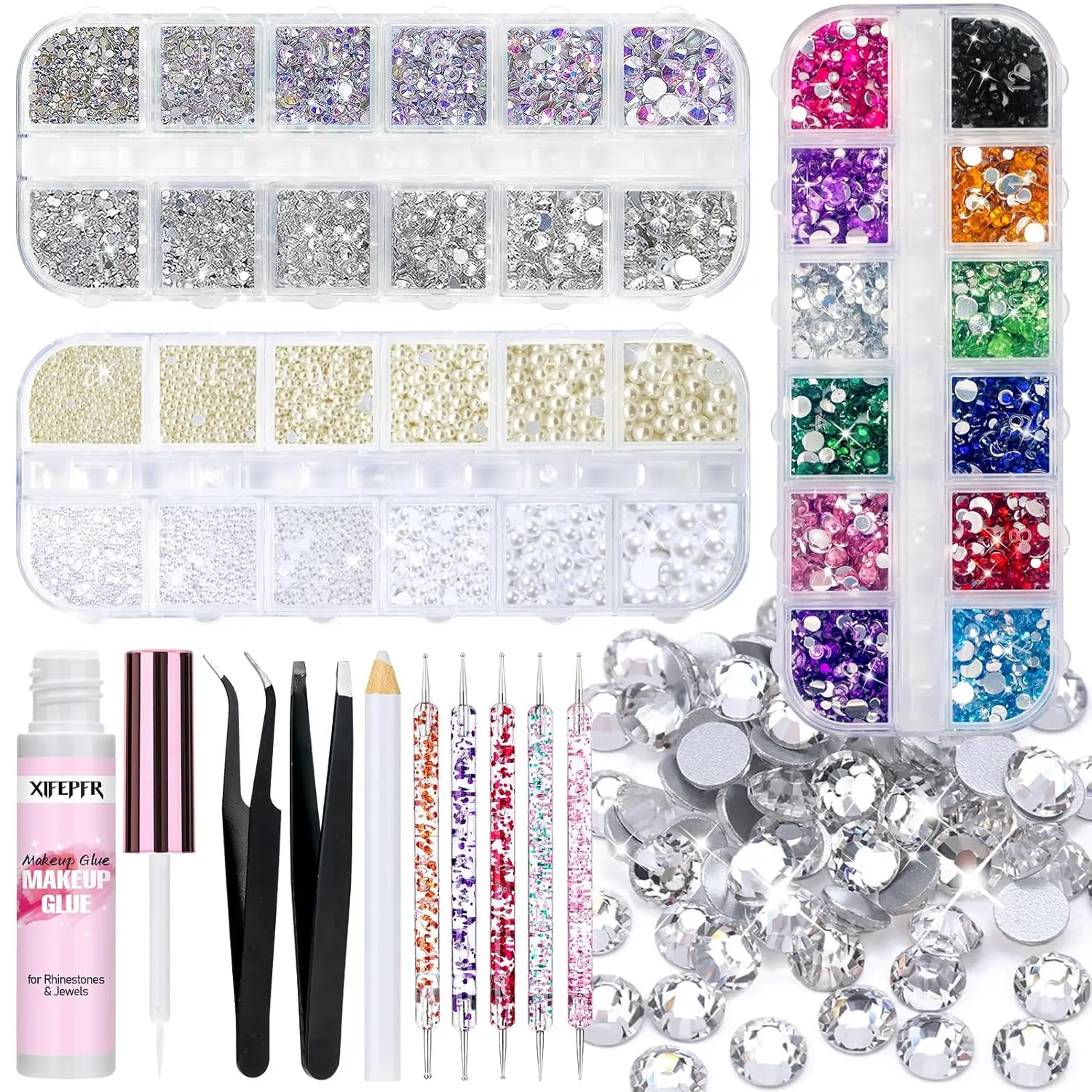 UR Sugar 7159 Pcs Face Gems Bedazzling Kit with Flatback Rhinestones, Crystal AB Gems, Pearls, Makeup Glue & Tools for Nail Art & Craft Projects, Fashion Rhinestone Decorated, Bedazzled Kit, Face/Nails/Crafts, Colorful Gems