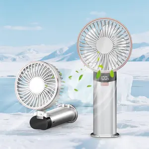 Portable handheld turbo fan, Aviation grade aluminum alloy material, Quiet fan with base，USB fan,  6 wind speeds, working time up to 12 hours, equipped with air turbine technology cooling fan, suitable for outdoor activities, travel, work cool  girl neck