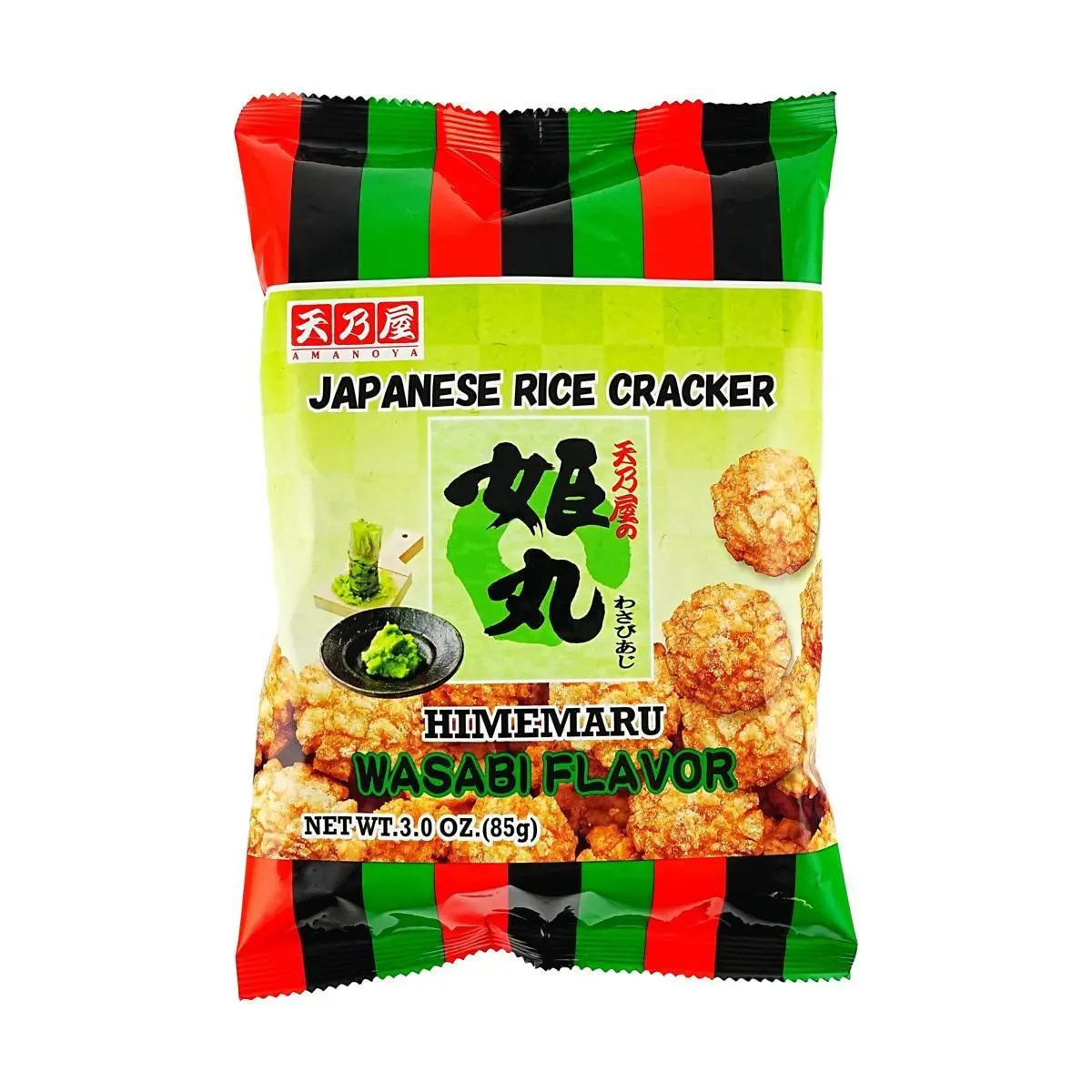 AMANOYA Japanese Rice Crackers Wasabi Flavor 85g - Crunchy Snack for Sushi Lovers