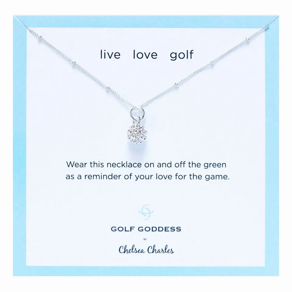 Golf Goddess Silver Golf Ball Charm Necklace