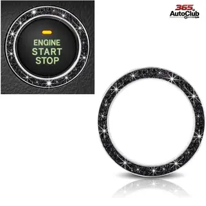 Car Bling Crystal Rhinestone Engine Start Decoration Ring, Start Button Cover Sticker Ring & Key Ignition Knob Ring Decoration, Bling Car Interior Accessories for Women (Black)