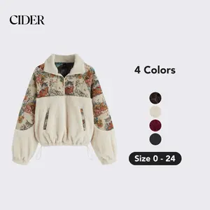 Cider Fleece Collar Floral Cat Knotted Sweatshirt