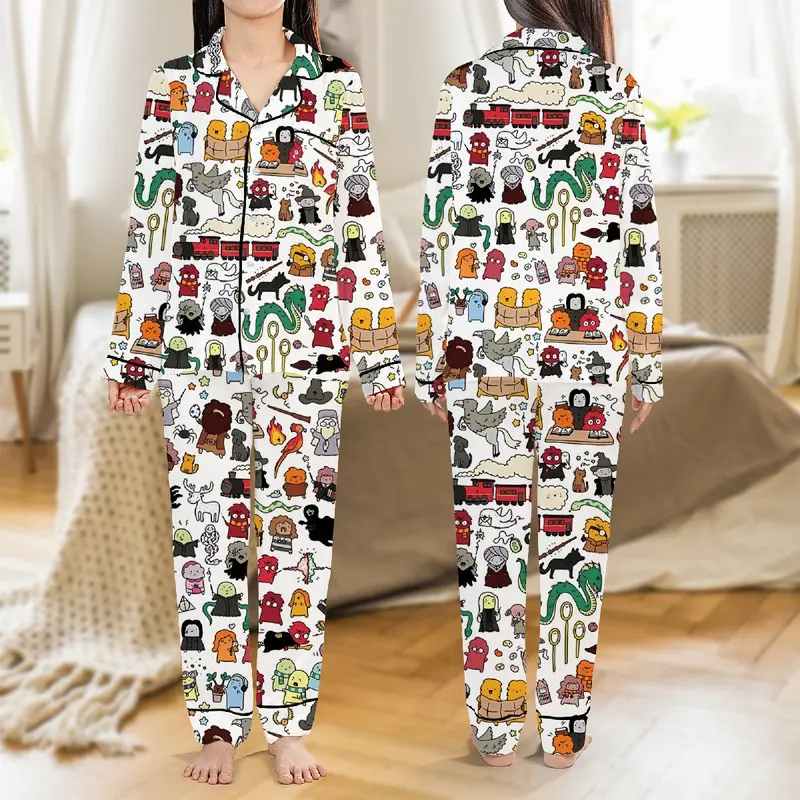 Wizard Christmas Pajamas Set, Cute Chibi Long Short Sleeve Pajama, Book Youth & Adult Holiday Sleepwear, Family Xmas Pjs 45985 53