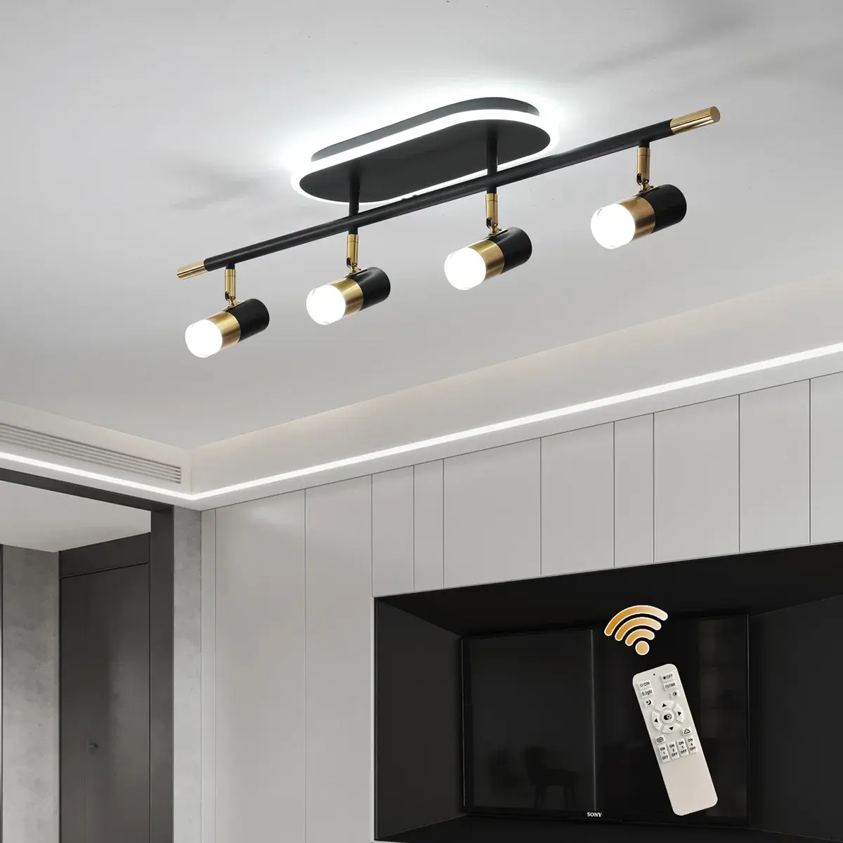 Garwarm 4-Light Track Lighting, Black Gold Ceiling Spot Lighting With Rotatable Light Head & LED Bulbs, Indoor Adjustable Spotlight Fixtures For Foyer Hallway Studio Kitchen Island (Black Gold) Modern Lamp