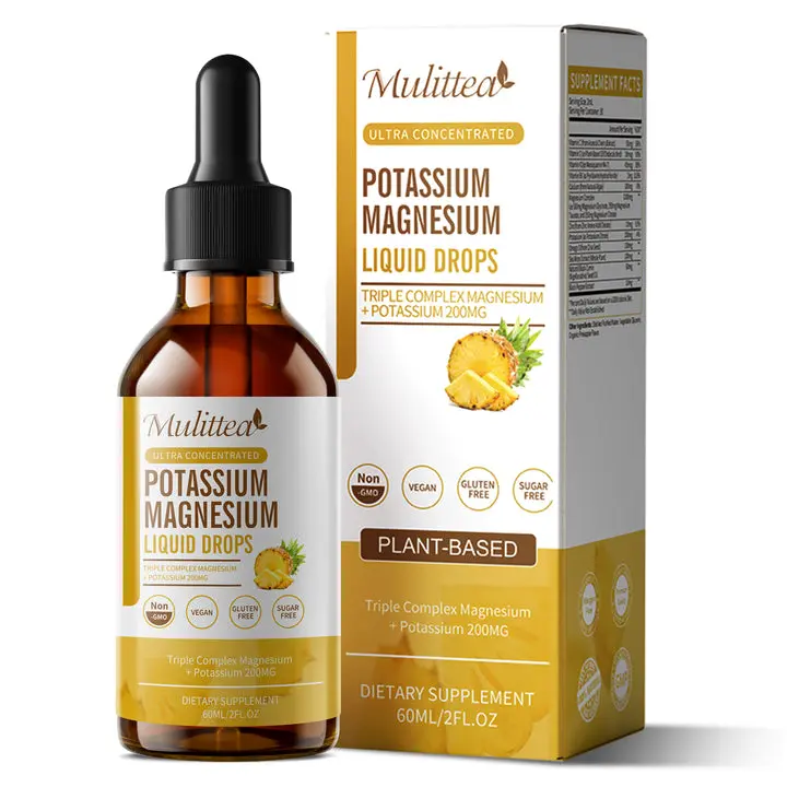 Mulittea Pineapple Flavored Potassium Magnesium Liquid Drops - Ultra Concentrated for Sleep, Muscle Cramps & Heart Health - 95% High Absorption (2oz)