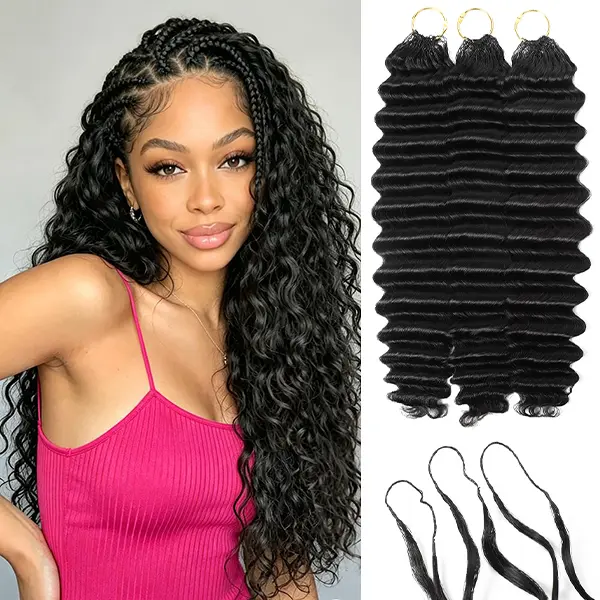 Deep Wave Crochet Human Hair Extensions Pre- Separeted 50g/ Bundle- Knotless Boho Braids, 5-6 Bundles for Full Head #Summervibes
