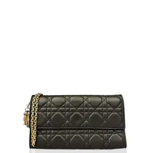 Pre-owned Dior Leather tote bags Cannage Lady Pouch With Chain Lambskin Black (wc040126b1)