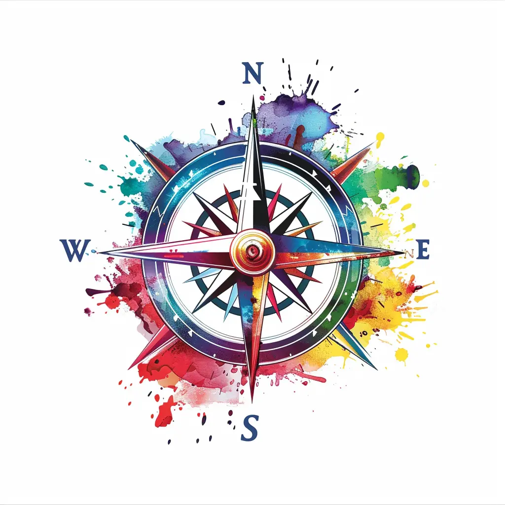 Vibrant Compass Car Sticker with Artistic Watercolor Splash – Durable Weatherproof Bohemian Style Decal for Outdoor Use on Vehicles, Laptops, Travel Journals, Water Bottles, and Gift for Wanderlust Souls