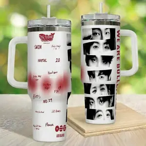 Korean Idol Eyes Collage Tumbler 20oz 40oz, Aesthetic Black White Travel Mug With Straw, Kpop Fan Gift, Trendy Gift Idea
