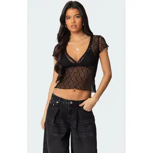 Edikted Women's Julie Sheer Lace Top
