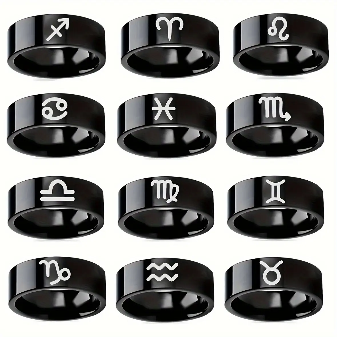12 Constellation Black Stainless Steel Band Ring - Punk Astrology Zodiac Sign, Minimalist Waterproof, Blacked-Out Alternative Artistic Anti-Rust Jewelry for Men Women, Blacked-Out Rings, Alternative Artistic Rings