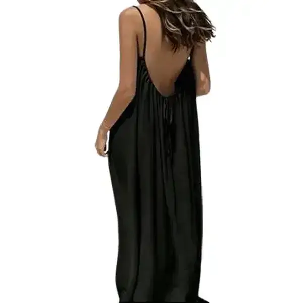 AgeRose Women's Solid Backless Maxi Dress, Lightweight Breathable Cami with Adjustable Straps and Tie-Back for Pool Parties, Going Out