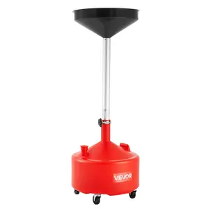 VEVOR 8 Gallon Waste Oil Drain Tank,  Industrial Fluid Drain Tank with Adjustable Funnel Height, Portable Oil Drainer with Wheels, Fluid Fuel Transfer Drainage for Auto Repair Shops, Garages, Red