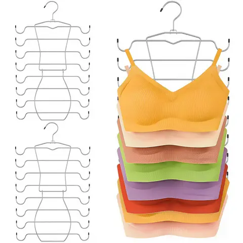 LMMAKE 2PCS Sturdy Metal Layered 8-Tier Multi-Clip Bra Hangers with Pegs - Closet Organizers and Storage, Easy-Access Clothes Hanger for Small Rooms, Smooth-Edged Wrinkle-Free Bra Accessories