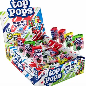 Top Pops Assorted Taffy Pops - Case of 48 Fruit-Flavored Candy Snacks, Including Watermelon Sour, Sour Strawberry, Lemon & Sweet Varieties, Food and Snacks Option, Sour Strawberries