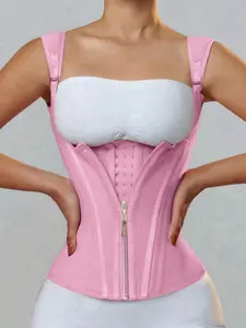 Women's Open Bust Steel Boned Waist Trainer Vest, Fajas, Double Compression Hourglass Corset, Cinched Waist, Adjustable Zipper & Hooks Closure Girdle, Abdomen Smoothing Body Shaper Cincher, Shapewear Workout, Ideal for Daily Wear & Active Fitness Sessions