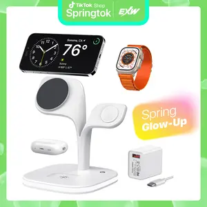 Real Wireless Charging Dock/2025 New Year Gifts EXW 5-in-1 Magnetic Desktop Fast Charging Station for Multiple Devices for iPhone 16/15/14/13/12 Series& Apple Watch & AirPods