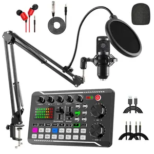 F998 Podcast Equipment Kit, Multifunction Podcasting Equipment Kit, Streaming Podcast Microphone Starter Kit with Voice Converter